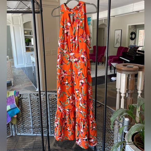 Sam Edelman Midi Orange Floral Tiered Dress - Picture 2 of 5